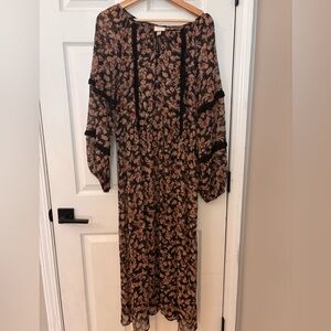 Knox Rose Sheer Black Maxi Dress with Brown Floral Print -XL